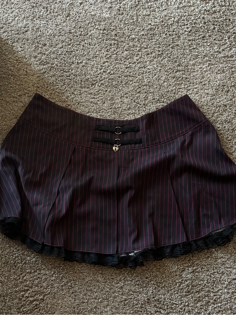 Dolls Kill Black Skater Mini Skirt with Red Pinstripes